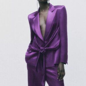 Zara Purple Satin Blazer and Pants Suit - Brand New!